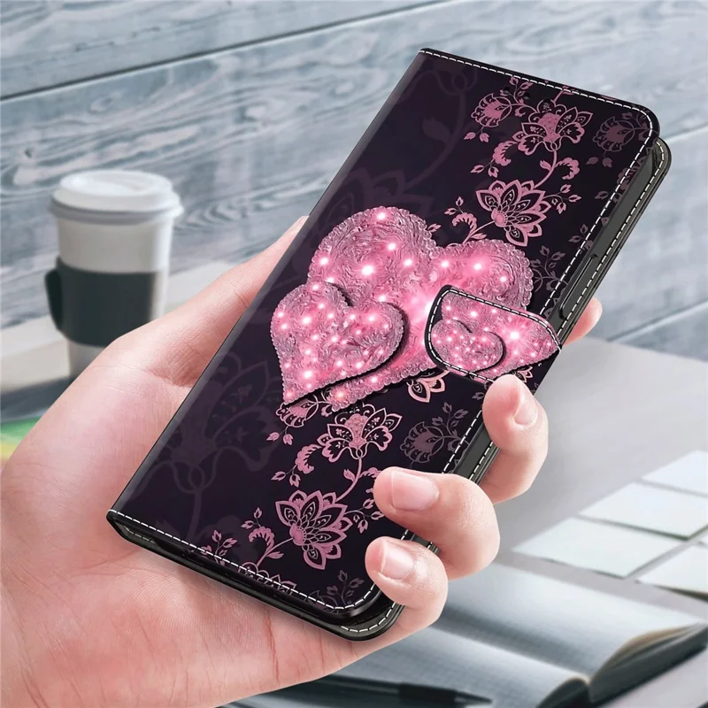 For Honor Magic5 Pro Leather Case 3D Pattern Printing Stand Phone Cover - Lace Hearts