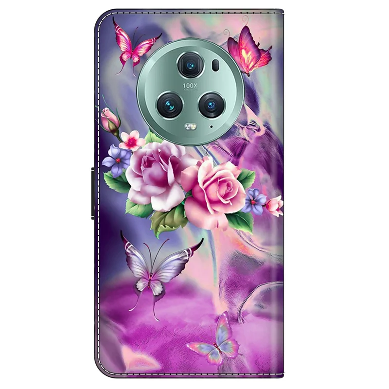 For Honor Magic5 Pro Leather Case 3D Pattern Printing Stand Phone Cover - Butterflies / Flowers