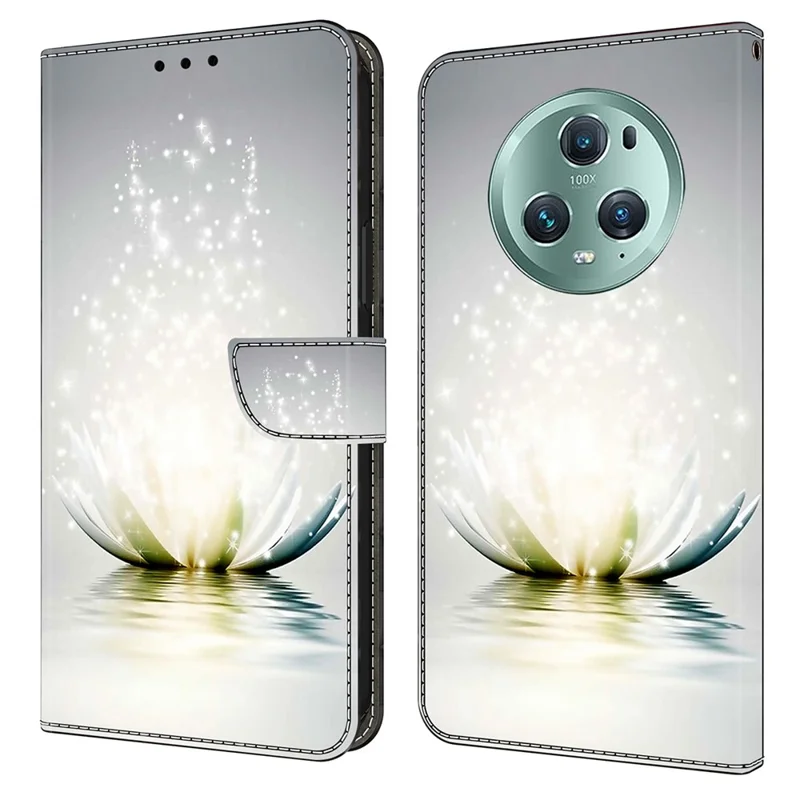 For Honor Magic5 Pro Custodia in Pelle 3D Pattern Stampa Stand Cover per Telefono - Loto