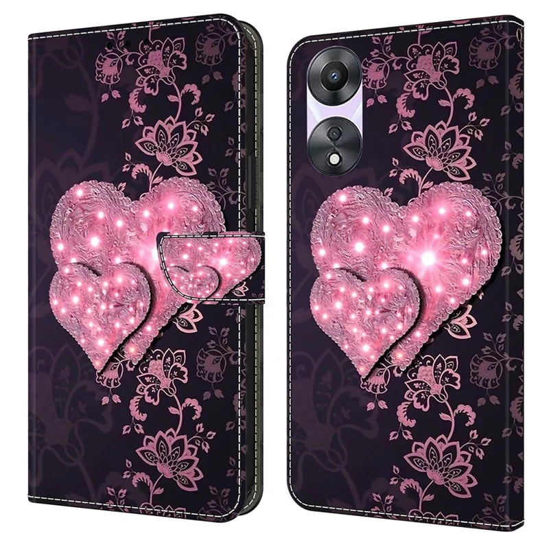 For Oppo A58 5G / A78 5G Case 3D Pattern Printing Magnetic Clasp Wallet Cover - Lace Hearts