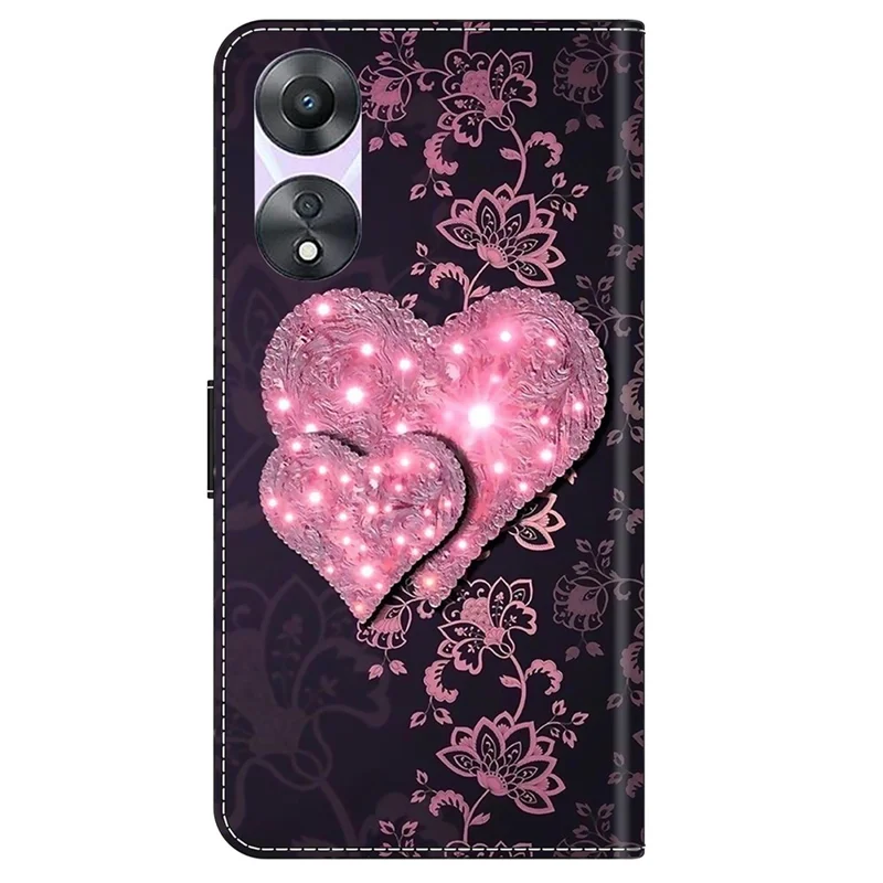 For Oppo A58 5G / A78 5G Case 3D Pattern Printing Magnetic Clasp Wallet Cover - Lace Hearts