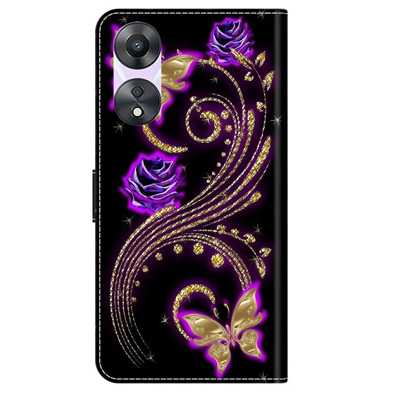 For Oppo A58 5G / A78 5G Case 3D Pattern Printing Magnetic Clasp Wallet Cover - Purple Flowers / Butterflies