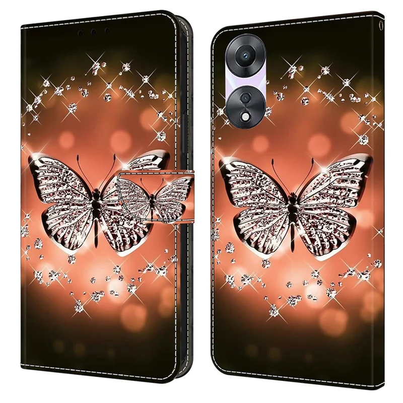 For Oppo A58 5G / A78 5G Case 3D Pattern Printing Magnetic Clasp Wallet Cover - Crystal Butterfly