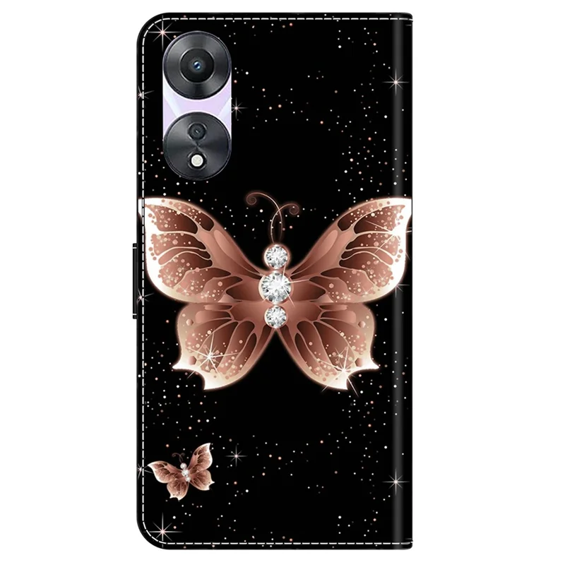 For Oppo A58 5G / A78 5G Case 3D Pattern Printing Magnetic Clasp Wallet Cover - Pink Diamond Butterfly