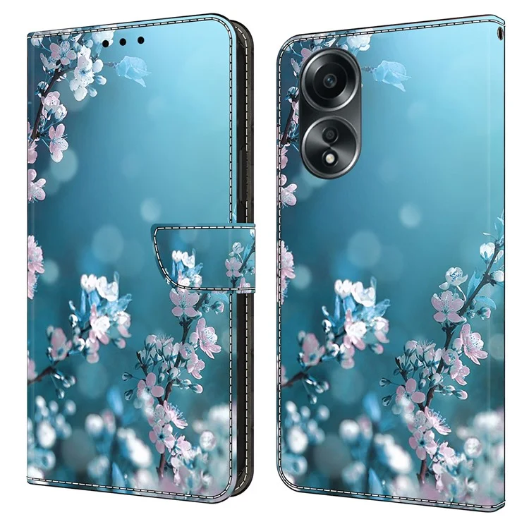 Für Oppo A58 4G Lederetui 3D-Musterbedruckung Handyhülle - Pflaumenblüten