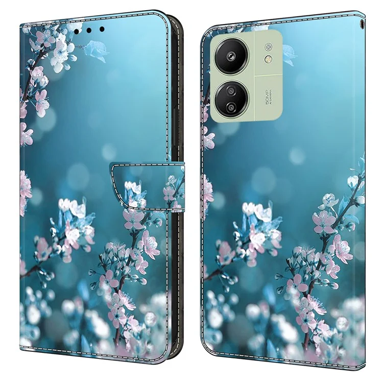 Para Xiaomi Redmi 13C 4G / 13C 5G / Poco C65 4G / Poco M6 5G / 13R 5G Caja PU Leather Stand Wallet Cover - Flor de Ciruelo