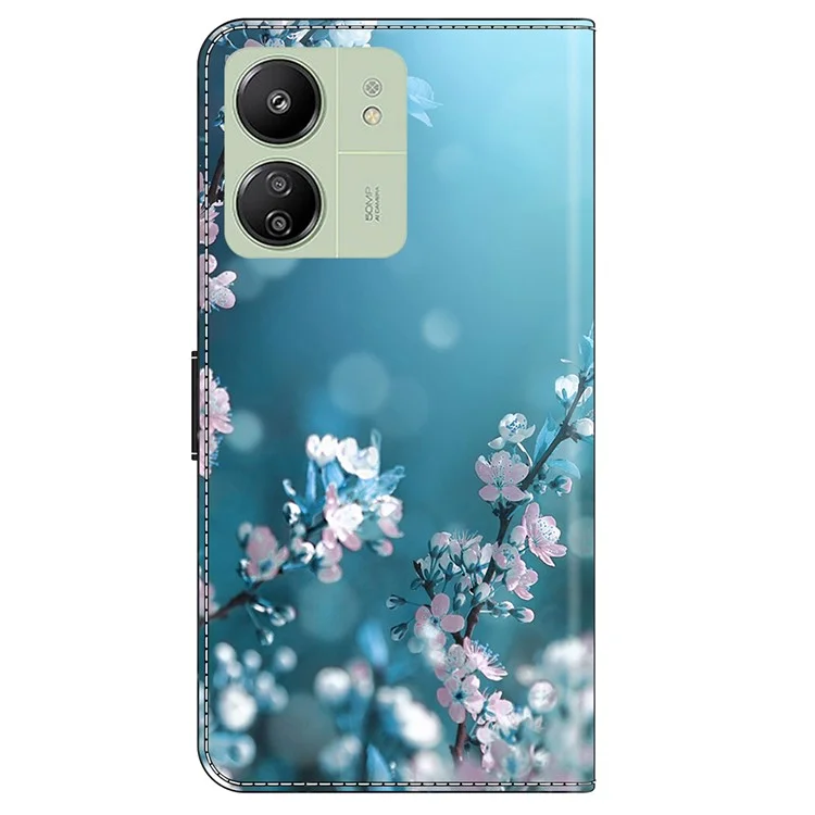 Para Xiaomi Redmi 13C 4G / 13C 5G / Poco C65 4G / Poco M6 5G / 13R 5G Caja PU Leather Stand Wallet Cover - Flor de Ciruelo