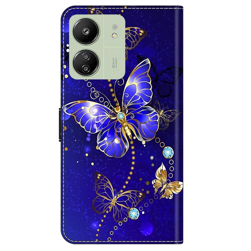 For Xiaomi Redmi 13C 4G / 13C 5G / Poco C65 4G / Poco M6 5G / 13R 5G Case PU Leather Stand Wallet Cover - Diamond Butterfly