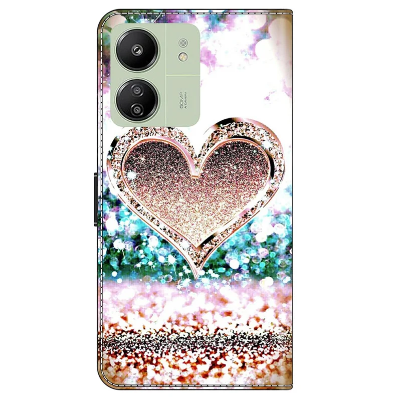 For Xiaomi Redmi 13C 4G / 13C 5G / Poco C65 4G / Poco M6 5G / 13R 5G Case PU Leather Stand Wallet Cover - Pink Diamond Heart