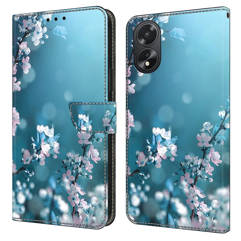 Pour Oppo A38 4G / A18 4G Étui en cuir Impression motif 3D Housse portefeuille - Fleurs de prunier