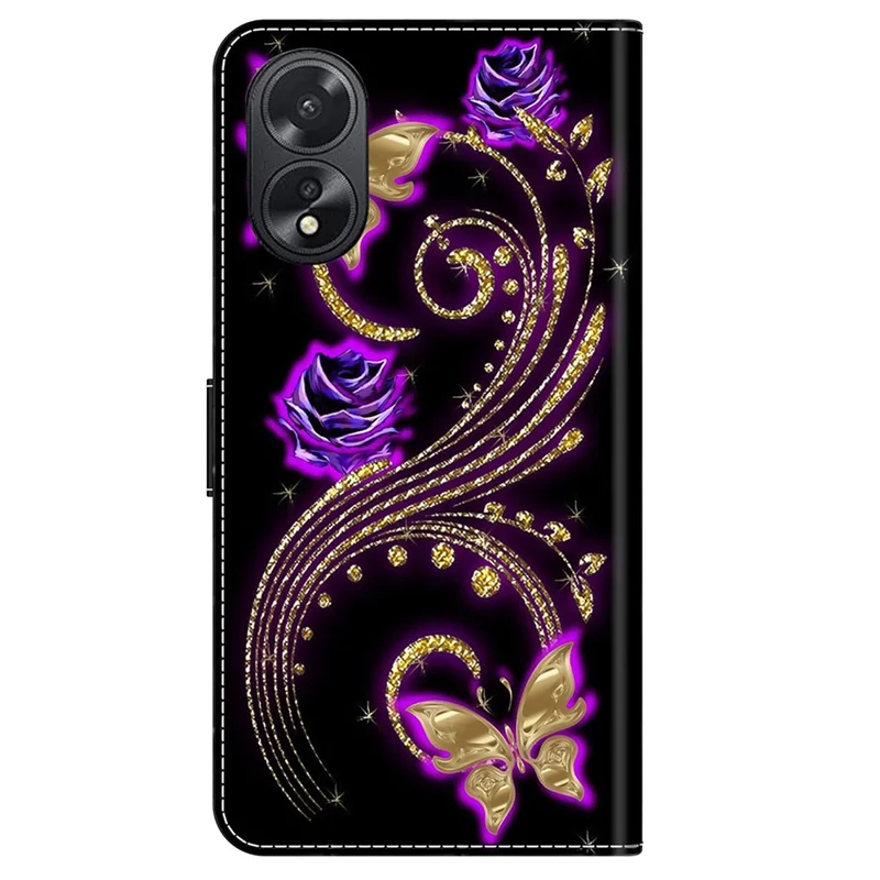 For Oppo A38 4G / A18 4G Leather Case 3D Pattern Printing Wallet Cover - Purple Flowers / Butterflies