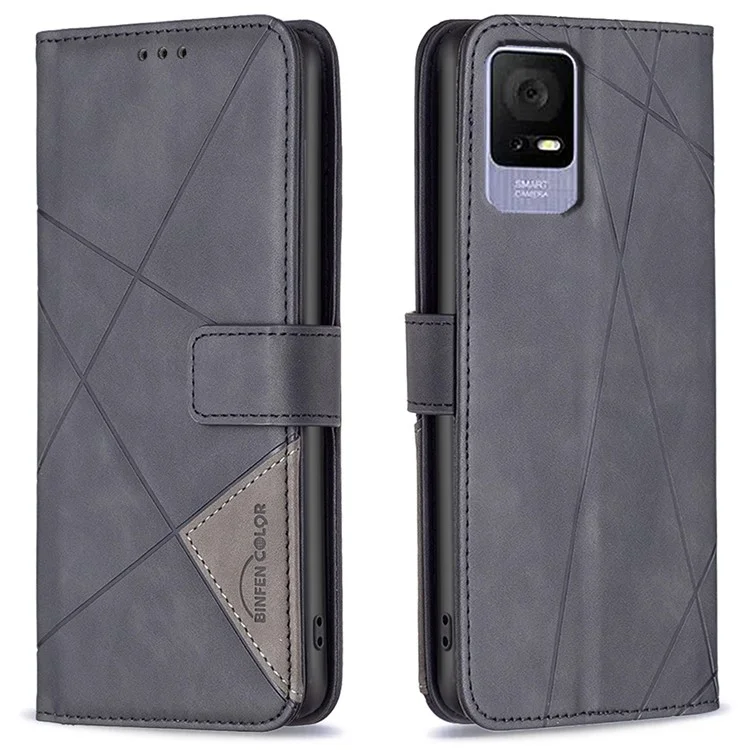 BINFEN COLOR BF05 Per Custodia TCL 405 Stand Wallet Imprinted Phone Cover - Nero