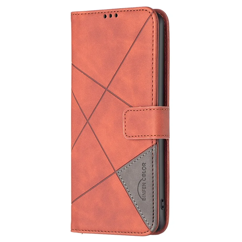 BINFEN COLOR For TCL 405 Phone Cases Wallet Stand Geometry Imprint Leather Cover - Brown