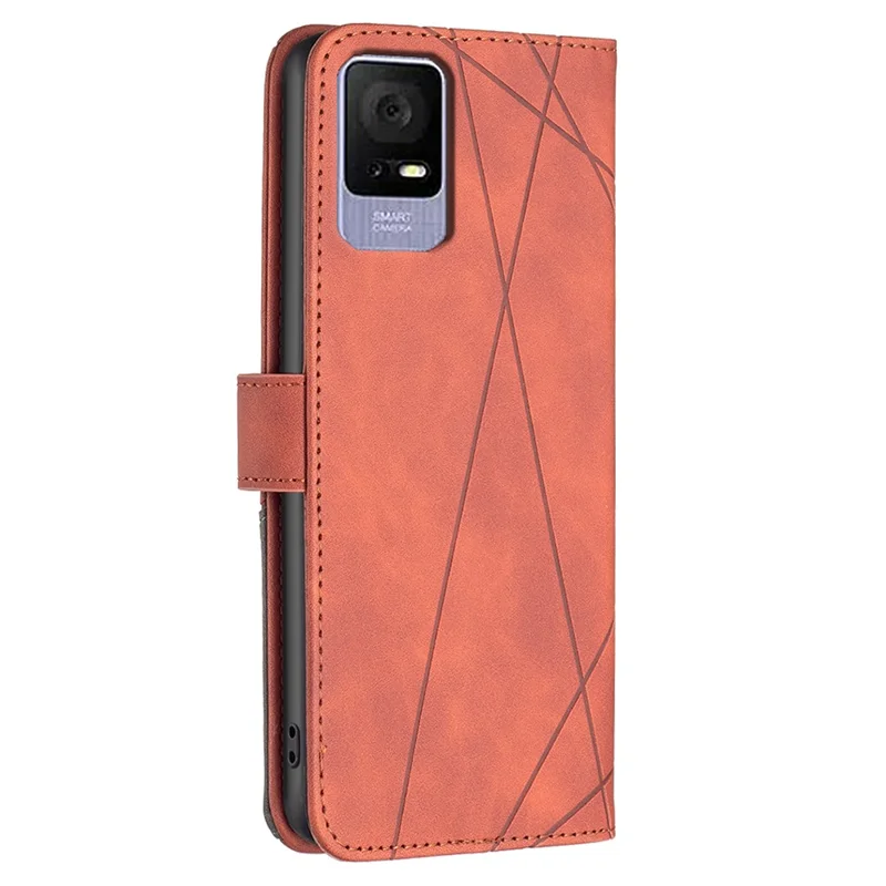 BINFEN COLOR For TCL 405 Phone Cases Wallet Stand Geometry Imprint Leather Cover - Brown
