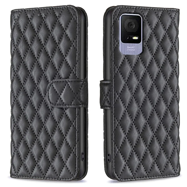 BINFEN COLOR BF Style-14 Para Funda de TCL 405 Billetera de Cuero PU Funda Teléfono de Pie - Negro