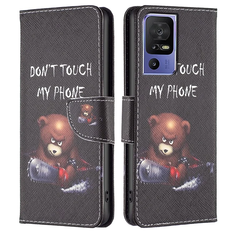 Para o Caso de Couro TCL 40 SE Padrão de Impressão Carteira Stand Cover - Bear