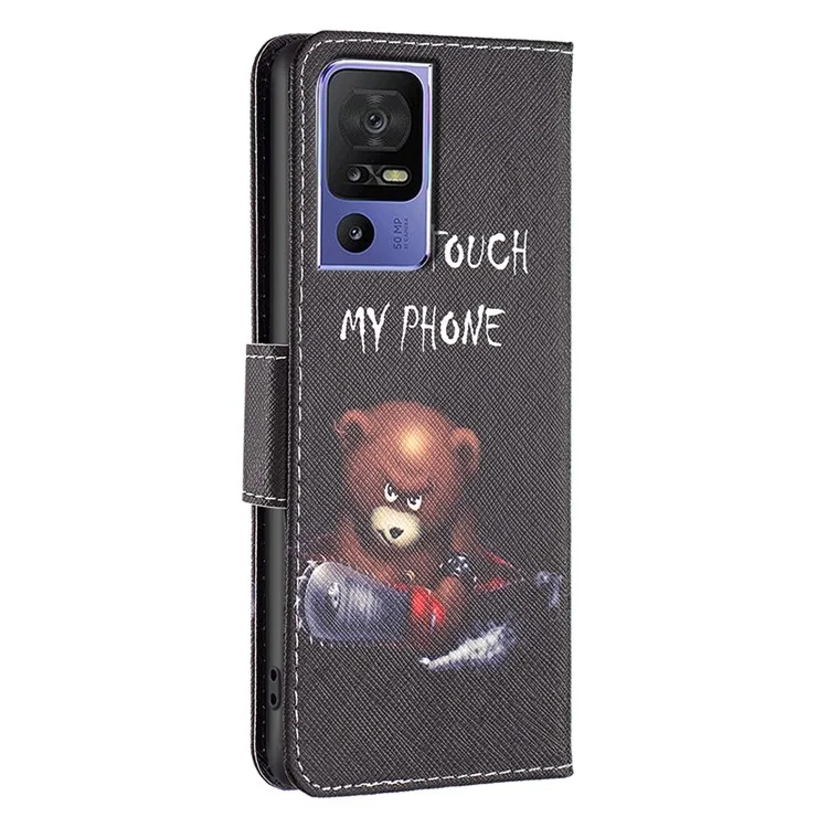 Para o Caso de Couro TCL 40 SE Padrão de Impressão Carteira Stand Cover - Bear
