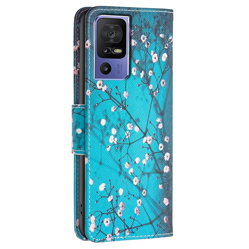 For TCL 40 SE Leather Case Pattern Printing Wallet Stand Cover - Plum Blossom