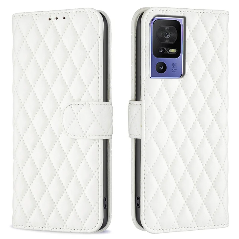 BINFEN COLOR BF Style-14 For TCL 40 SE Case Wallet Shockproof Leather Cover - White