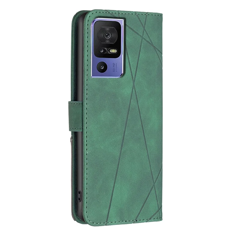 BINFEN COLOR For TCL 40 SE Phone Cases Wallet Stand Geometry Imprint Leather Cover - Green