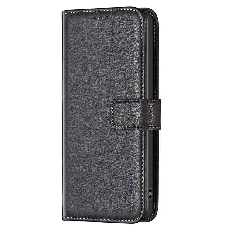 BINFEN COLOR BF17 для кожаного чехла TCL 40 SE Wallet Phone Stand Cover - Черный
