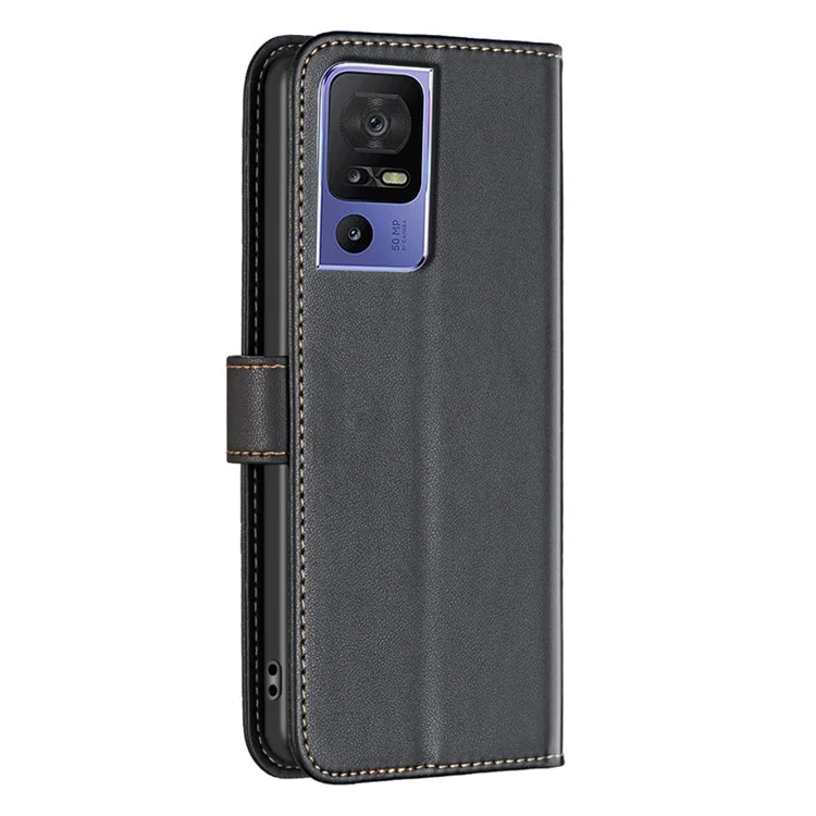BINFEN COLOR BF17 для кожаного чехла TCL 40 SE Wallet Phone Stand Cover - Черный
