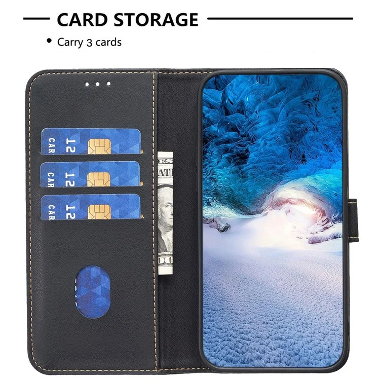 BINFEN COLOR BF17 For TCL 305 / 306 / 30 SE / 30E Leather Case Wallet Flip Phone Cover - Black