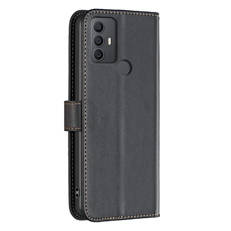 BINFEN COLOR BF17 For TCL 305 / 306 / 30 SE / 30E Leather Case Wallet Flip Phone Cover - Black