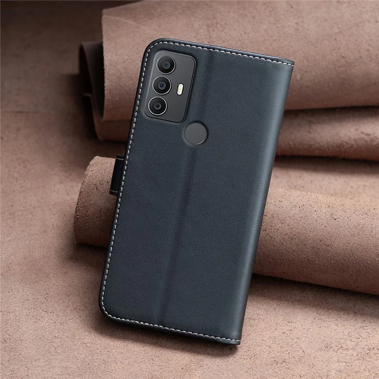 BINFEN COLOR BF17 For TCL 305 / 306 / 30 SE / 30E Leather Case Wallet Flip Phone Cover - Black