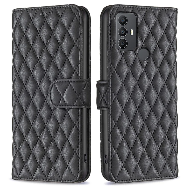 BINFEN COLOR BF Style-14 Pour TCL 305 / 306 / 30 SE / 30E Étui portefeuille en cuir PU Flip Coque de téléphone antichoc - Noir