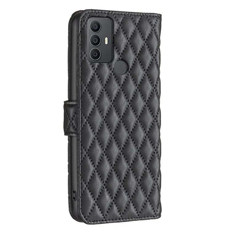 BINFEN COLOR BF Style-14 Pour TCL 305 / 306 / 30 SE / 30E Étui portefeuille en cuir PU Flip Coque de téléphone antichoc - Noir