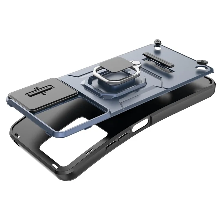 For Xiaomi Redmi 13C 4G / 13C 5G / Poco C65 4G / Poco M6 5G / 13R 5G Case Kickstand Phone Cover with Slide Lens Lid - Blue