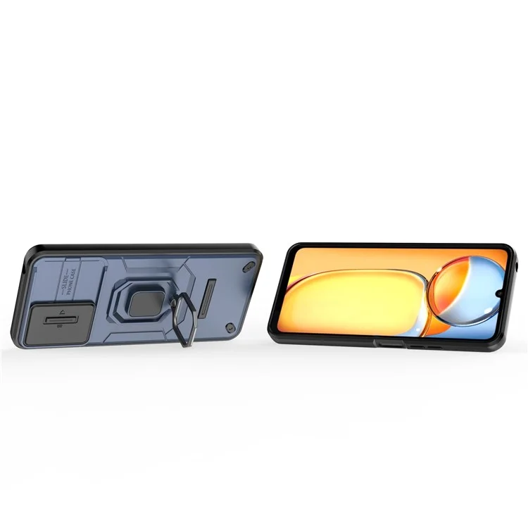For Xiaomi Redmi 13C 4G / 13C 5G / Poco C65 4G / Poco M6 5G / 13R 5G Case Kickstand Phone Cover with Slide Lens Lid - Blue
