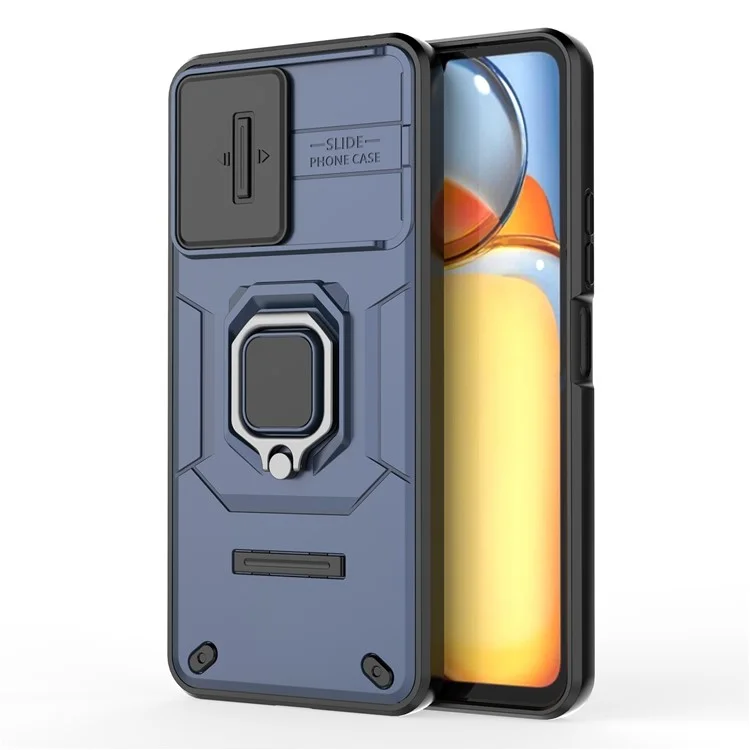 For Xiaomi Redmi 13C 4G / 13C 5G / Poco C65 4G / Poco M6 5G / 13R 5G Case Kickstand Phone Cover with Slide Lens Lid - Blue