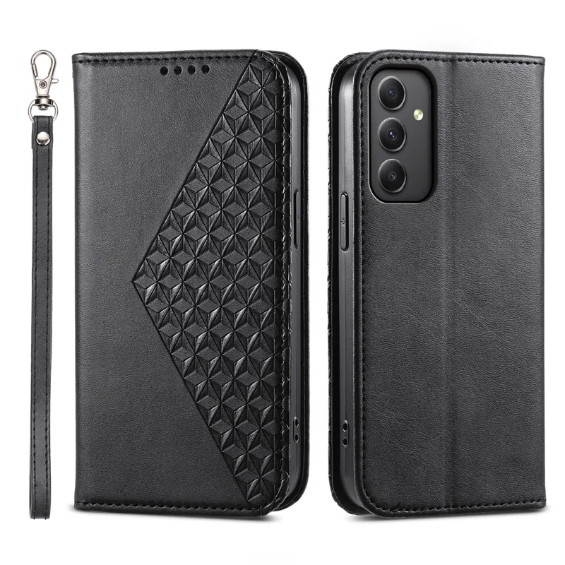 Para Samsung Galaxy A35 5G Case Splicing Rhombus PU Leather+TPU Wallet Cover - Negro