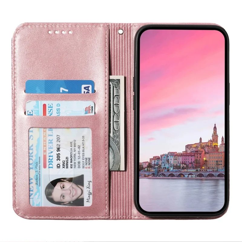 For Samsung Galaxy A35 5G Case Splicing Rhombus PU Leather+TPU Wallet Cover - Rose Gold