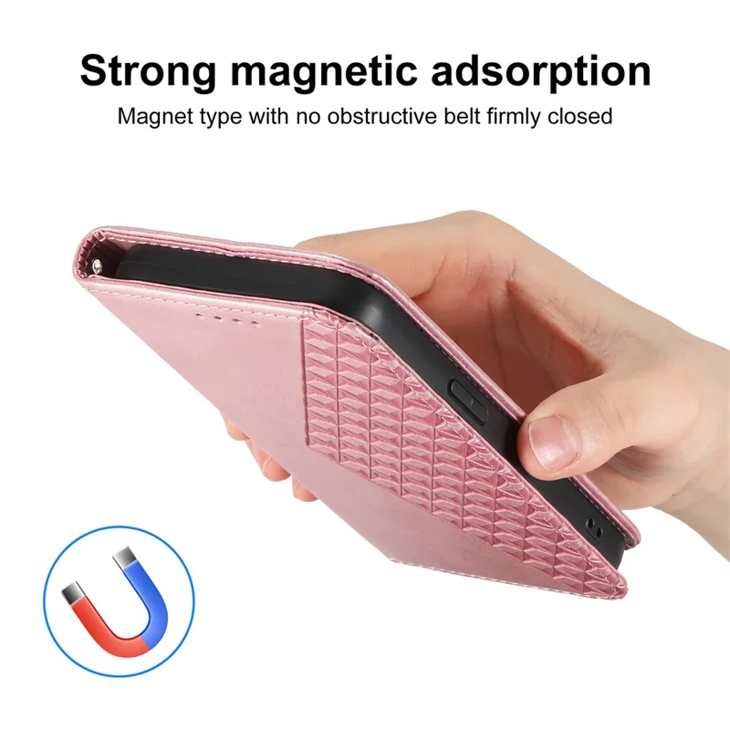 For Samsung Galaxy A35 5G Case Splicing Rhombus PU Leather+TPU Wallet Cover - Rose Gold