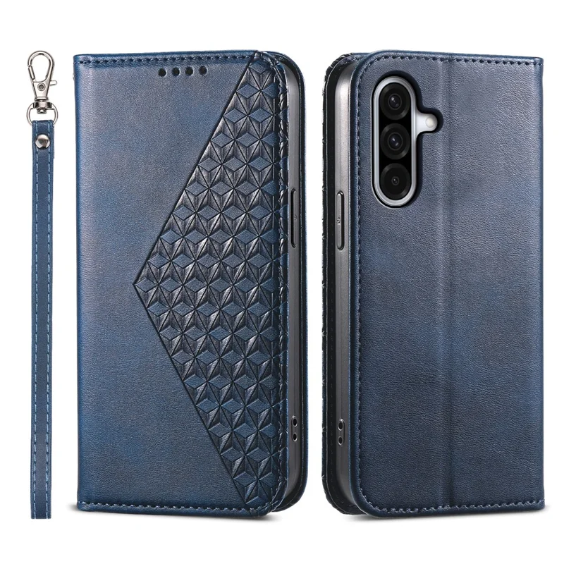 For Samsung Galaxy A35 5G Case Splicing Rhombus PU Leather+TPU Wallet Cover - Blue