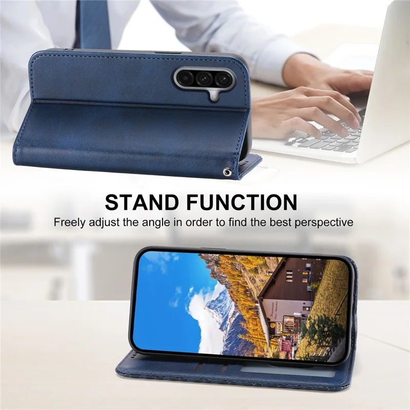 For Samsung Galaxy A35 5G Case Splicing Rhombus PU Leather+TPU Wallet Cover - Blue