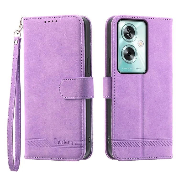 DIERFENG DF-03 Para Oppo A79 5G / A2 5G Capa Linhas Impressas Flip Wallet Phone Stand Case - Roxo
