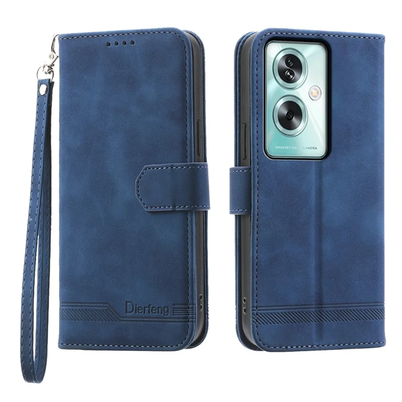 DIERFENG DF-03 For Oppo A79 5G / A2 5G Cover Lines Imprinted Flip Wallet Phone Stand Case - Blue