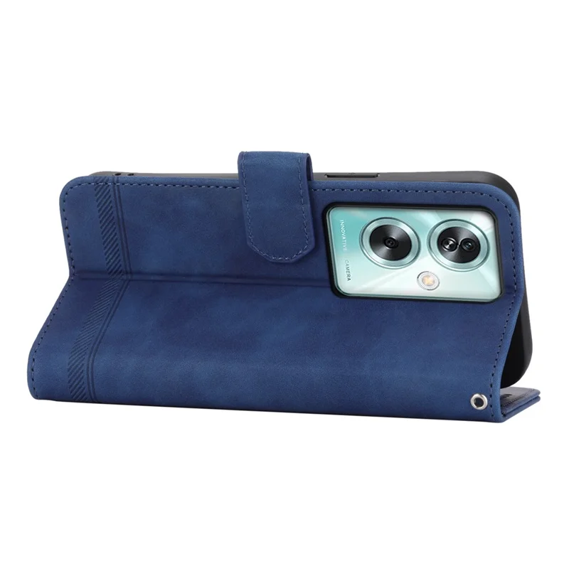 DIERFENG DF-03 For Oppo A79 5G / A2 5G Cover Lines Imprinted Flip Wallet Phone Stand Case - Blue