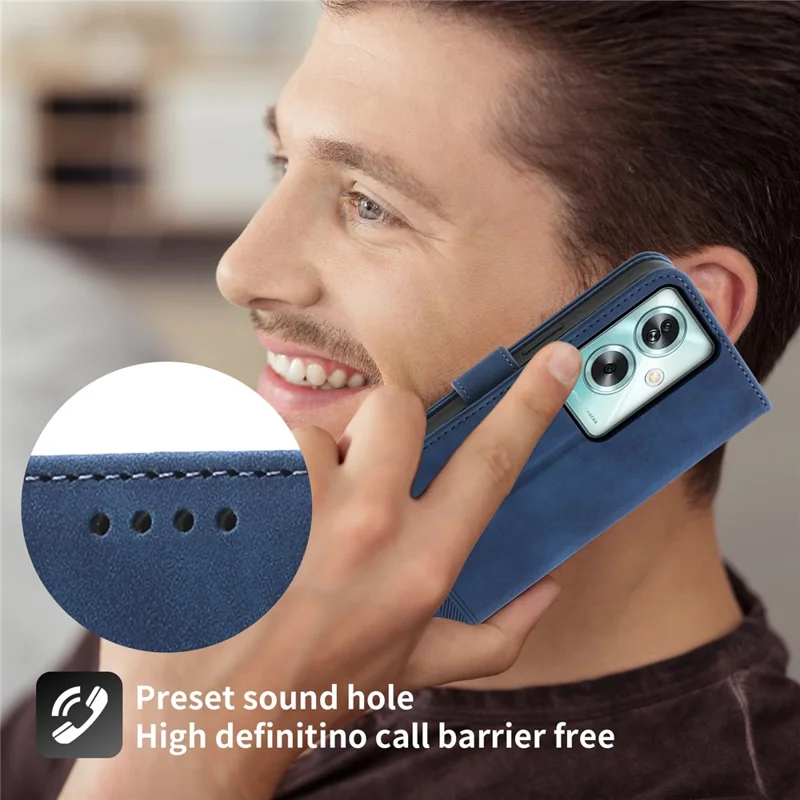 DIERFENG DF-03 For Oppo A79 5G / A2 5G Cover Lines Imprinted Flip Wallet Phone Stand Case - Blue