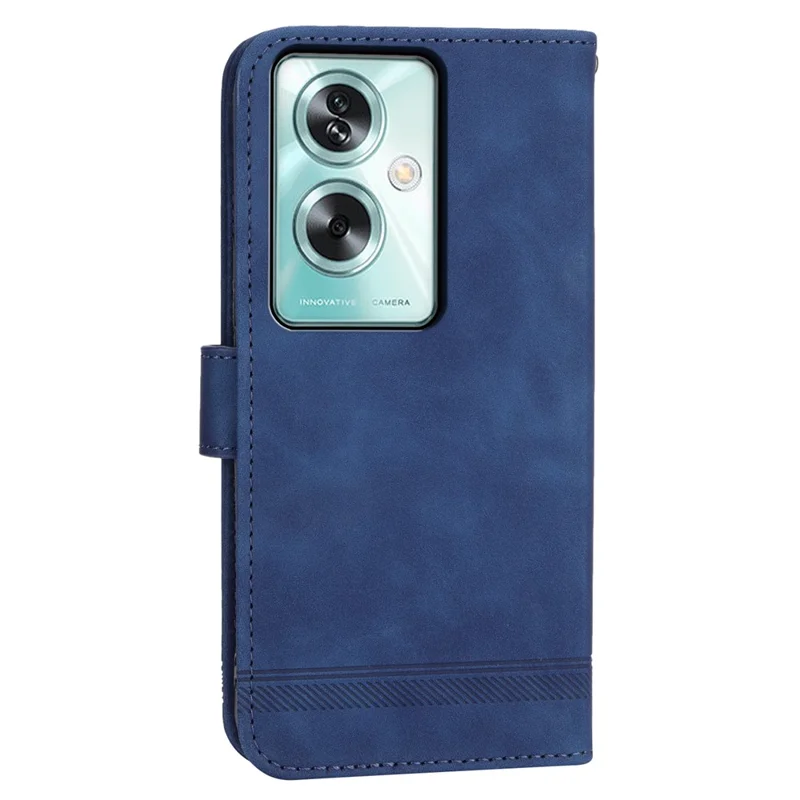 DIERFENG DF-03 For Oppo A79 5G / A2 5G Cover Lines Imprinted Flip Wallet Phone Stand Case - Blue