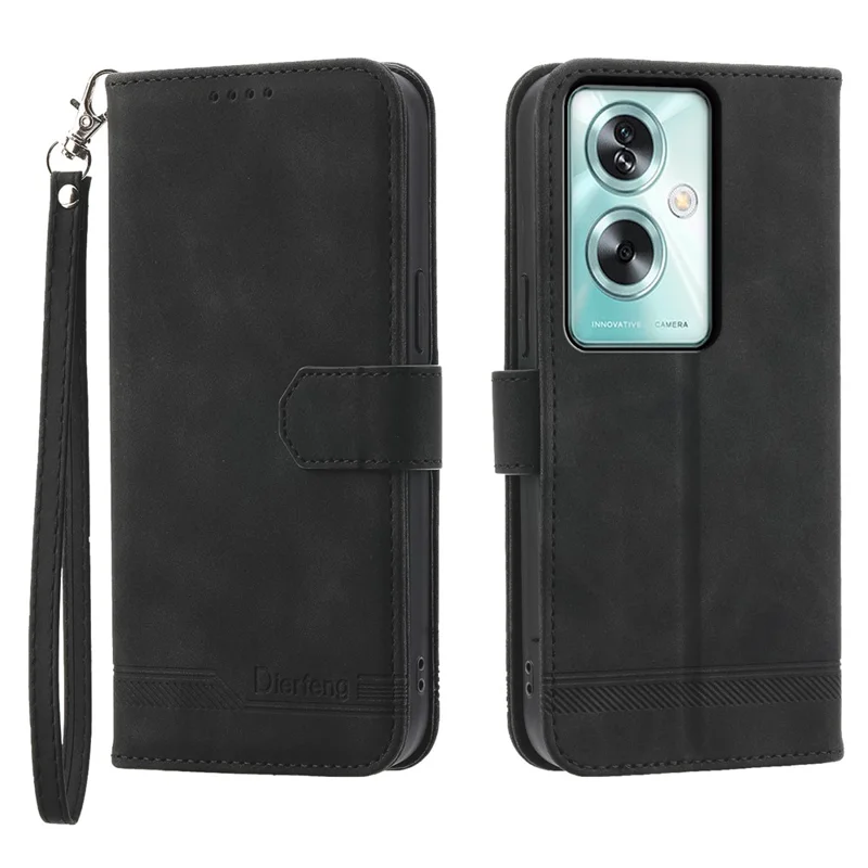 DIERFENG DF-03 For Oppo A79 5G / A2 5G Cover Lines Imprinted Flip Wallet Phone Stand Case - Black