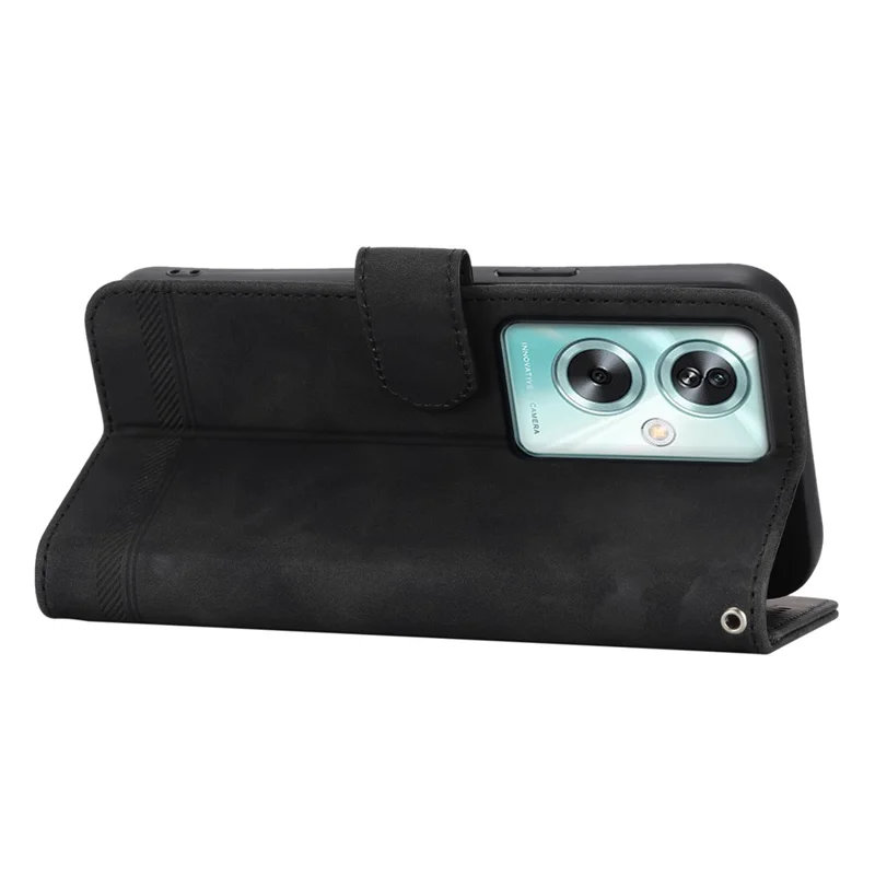 DIERFENG DF-03 For Oppo A79 5G / A2 5G Cover Lines Imprinted Flip Wallet Phone Stand Case - Black