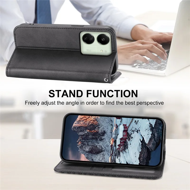 For Xiaomi Redmi 13C 4G / 13C 5G / Poco C65 4G / Poco M6 5G / 13R 5G Case Imprinted Rhombus Pattern PU Leather Mobile Phone Cover - Black