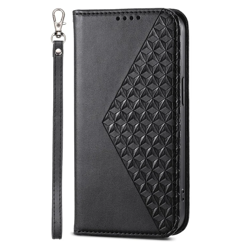 For Xiaomi Redmi 13C 4G / 13C 5G / Poco C65 4G / Poco M6 5G / 13R 5G Case Imprinted Rhombus Pattern PU Leather Mobile Phone Cover - Black
