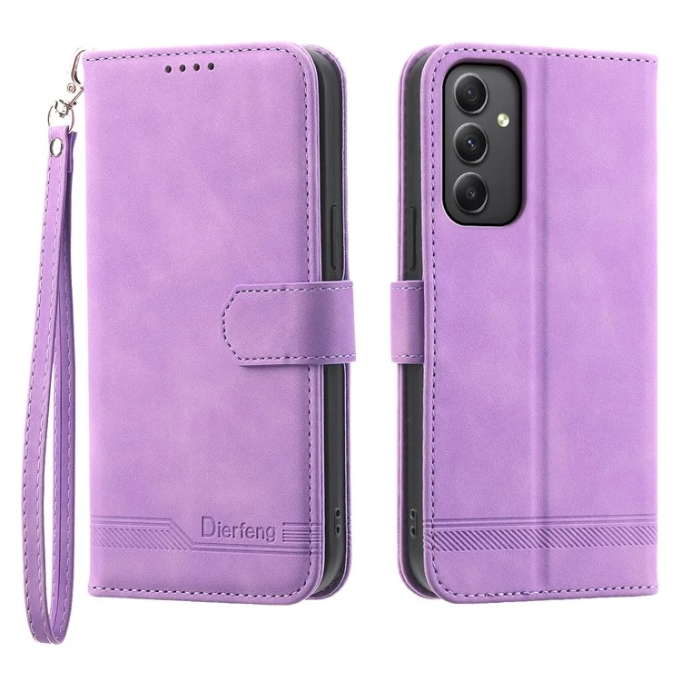 DIERFENG DF-03 Pour Samsung Galaxy A35 5G Case PU Cuir Lignes Imprimées Téléphone Support Couvercle - Violet