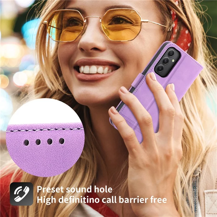 DIERFENG DF-03 Pour Samsung Galaxy A35 5G Case PU Cuir Lignes Imprimées Téléphone Support Couvercle - Violet